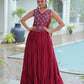 Lorenvalley Fashion Maroon Rayon Kutchi Gamthi Thread Embroidered & mirror Work Gown | Swadesiicart