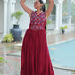 Lorenvalley Fashion Maroon Rayon Kutchi Gamthi Thread Embroidered & mirror Work Gown | Swadesiicart