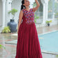 Lorenvalley Fashion Maroon Rayon Kutchi Gamthi Thread Embroidered & mirror Work Gown | Swadesiicart