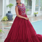 Lorenvalley Fashion Maroon Rayon Kutchi Gamthi Thread Embroidered & mirror Work Gown | Swadesiicart