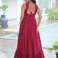Lorenvalley Fashion Maroon Rayon Kutchi Gamthi Thread Embroidered & mirror Work Gown | Swadesiicart