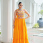 Lorenvalley Fashion Yellow Rayon Kutchi Gamthi Thread Embroidered & mirror Work Gown | Swadesiicart