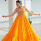 Lorenvalley Fashion Yellow Rayon Kutchi Gamthi Thread Embroidered & mirror Work Gown | Swadesiicart