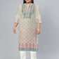 Biba Women Beige Ethnic Printed Regular Kurta - Swadesiicart