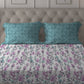 MYTRIDENT Violet White Floral Cotton 144 TC Queen Bedsheet With 2 Pillow Covers - Swadesiicart