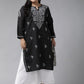 ADA Women Plus Size Black & White Chikankari Hand Embroidered Sustainable Straight Kurta | Swadesiicart