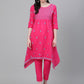 ADA Women Pink & Blue Chikankari Embroidered Cotton Handloom Kurta with Trousers | Swadesiicart