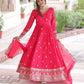 Lorenvalley Fashion Pink Vichitra Silk with Rich Sequins & Zari Embroidered work Anarkali Gown with Dupatta | Swadesiicart