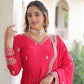 Lorenvalley Fashion Pink Vichitra Silk with Rich Sequins & Zari Embroidered work Anarkali Gown with Dupatta | Swadesiicart