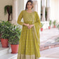 Lorenvalley Fashion Mehendi Faux Georgette with Rich Sequins & Zari Embroidered work Anarkali Gown with Dupatta | Swadesiicart