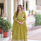 Lorenvalley Fashion Mehendi Faux Georgette with Rich Sequins & Zari Embroidered work Anarkali Gown with Dupatta | Swadesiicart