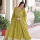 Lorenvalley Fashion Mehendi Faux Georgette with Rich Sequins & Zari Embroidered work Anarkali Gown with Dupatta | Swadesiicart