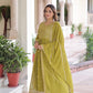 Lorenvalley Fashion Mehendi Faux Georgette with Rich Sequins & Zari Embroidered work Anarkali Gown with Dupatta | Swadesiicart