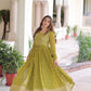 Lorenvalley Fashion Mehendi Faux Georgette with Rich Sequins & Zari Embroidered work Anarkali Gown with Dupatta | Swadesiicart