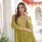 Lorenvalley Fashion Mehendi Faux Georgette with Rich Sequins & Zari Embroidered work Anarkali Gown with Dupatta | Swadesiicart