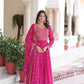 Lorenvalley Fashion Pink Faux Georgette with Rich Sequins & Zari Embroidered work Anarkali Gown with Dupatta | Swadesiicart