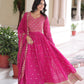 Lorenvalley Fashion Pink Faux Georgette with Rich Sequins & Zari Embroidered work Anarkali Gown with Dupatta | Swadesiicart