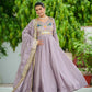 Lorenvalley Fashion Onionpink Vichitra Silk with Rich Sequins Multi Thread & Zari Embroidered work Anarkali Gown with Dupatta - Swadesiicart