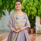 Lorenvalley Fashion Onionpink Vichitra Silk with Rich Sequins Multi Thread & Zari Embroidered work Anarkali Gown with Dupatta - Swadesiicart