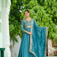 Lorenvalley Fashion Skyblue Vichitra Silk with Rich Sequins Multi Thread & Zari Embroidered work Anarkali Gown with Dupatta - Swadesiicart