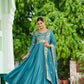 Lorenvalley Fashion Skyblue Vichitra Silk with Rich Sequins Multi Thread & Zari Embroidered work Anarkali Gown with Dupatta - Swadesiicart