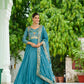 Lorenvalley Fashion Skyblue Vichitra Silk with Rich Sequins Multi Thread & Zari Embroidered work Anarkali Gown with Dupatta - Swadesiicart