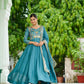 Lorenvalley Fashion Skyblue Vichitra Silk with Rich Sequins Multi Thread & Zari Embroidered work Anarkali Gown with Dupatta - Swadesiicart