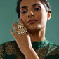 Gold-Polished White Kundan-Studded Adjustable Finger Ring - Ruby Raang | Swadesiicart