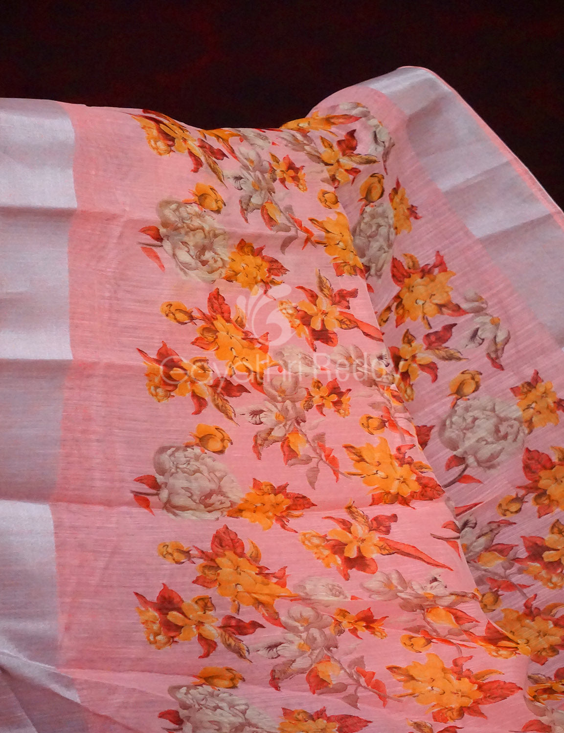 Pastel Peach Colour Floral Design Semi Chanderi Saree By Gayathri Reddy Designer Studio | Swadesiicart