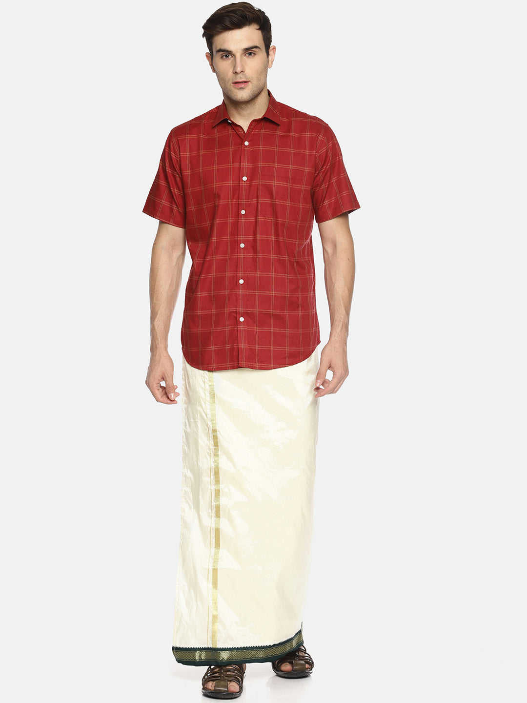 Sethukrishna Cream-Coloured Solid Readymade Dhoti For Men | Swadesiicart
