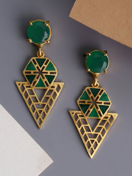 Shoshaa Green Gold-Polished Enamelled Contemporary Drop Earrings | Swadesiicart