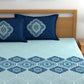 Dreamscape Blue Ethnic 144 TC Cotton Bedsheet with Reversible Pillow Covers - Swadesiicart