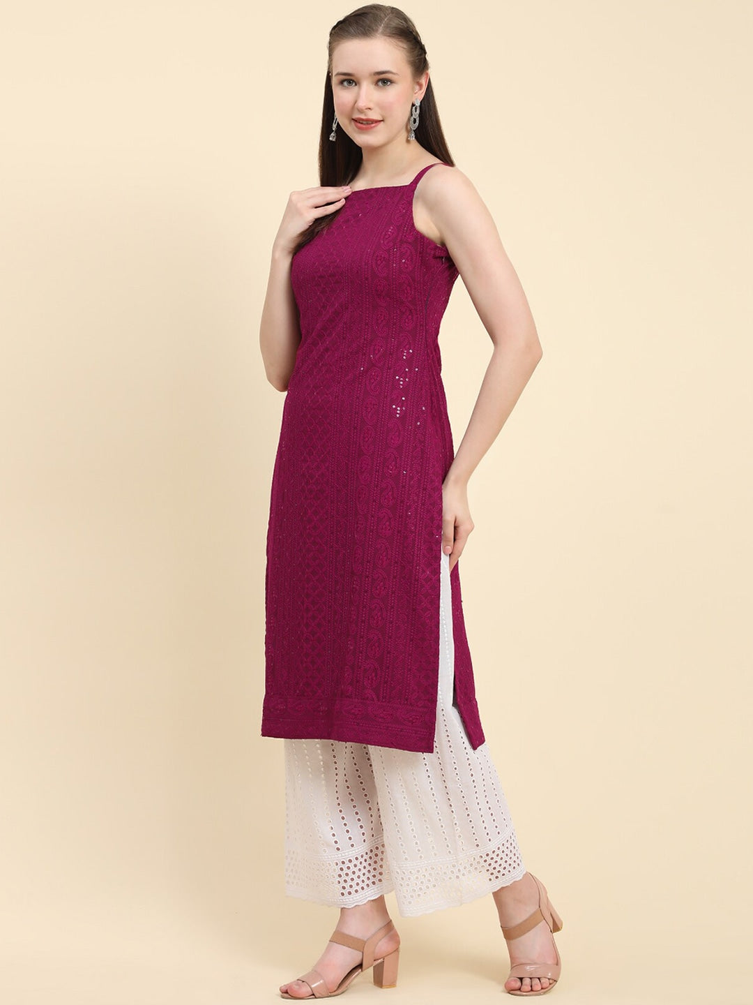 Kalini Ethnic Motifs Embroidered Chikankari Georgette Kurta | Swadesiicart