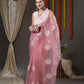 Saree Mall Mauve & White Floral Embroidered Organza Banarasi Sarees | Swadesiicart
