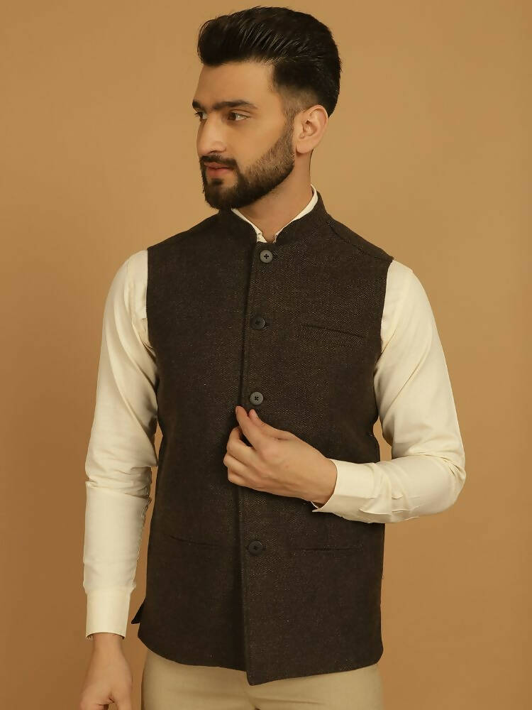Even Apparels Pure Wool Nehru Jacket - Brown | Swadesiicart