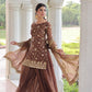 Lorenvalley Fashion Brown Fendy Satin with Rich Sequins Embroidered work Kurta Pant with Dupatta - Swadesiicart