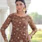Lorenvalley Fashion Brown Fendy Satin with Rich Sequins Embroidered work Kurta Pant with Dupatta - Swadesiicart