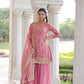 Lorenvalley Fashion Pink Fendy Satin with Rich Sequins Embroidered work Kurta Pant with Dupatta - Swadesiicart