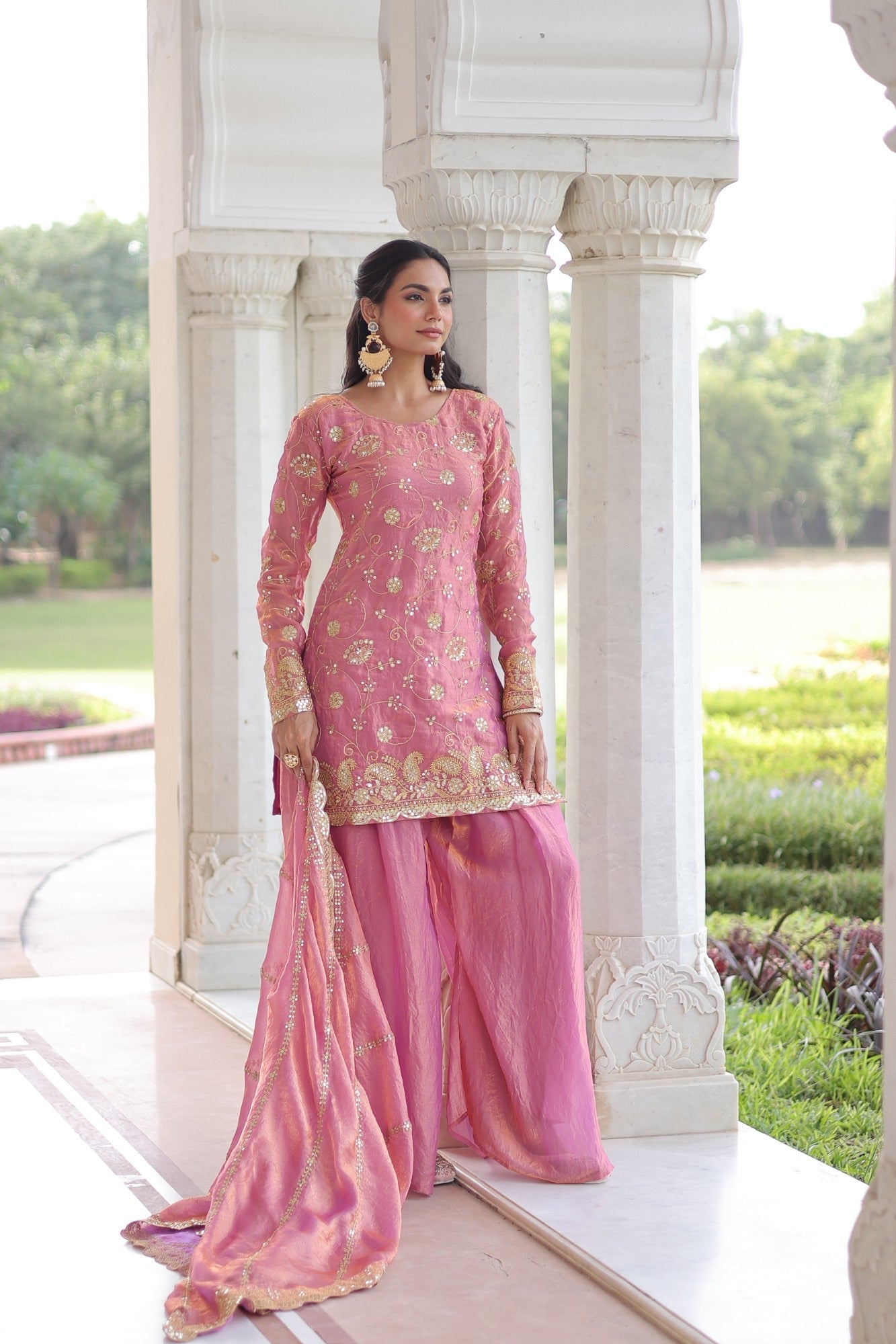 Lorenvalley Fashion Pink Fendy Satin with Rich Sequins Embroidered work Kurta Pant with Dupatta - Swadesiicart