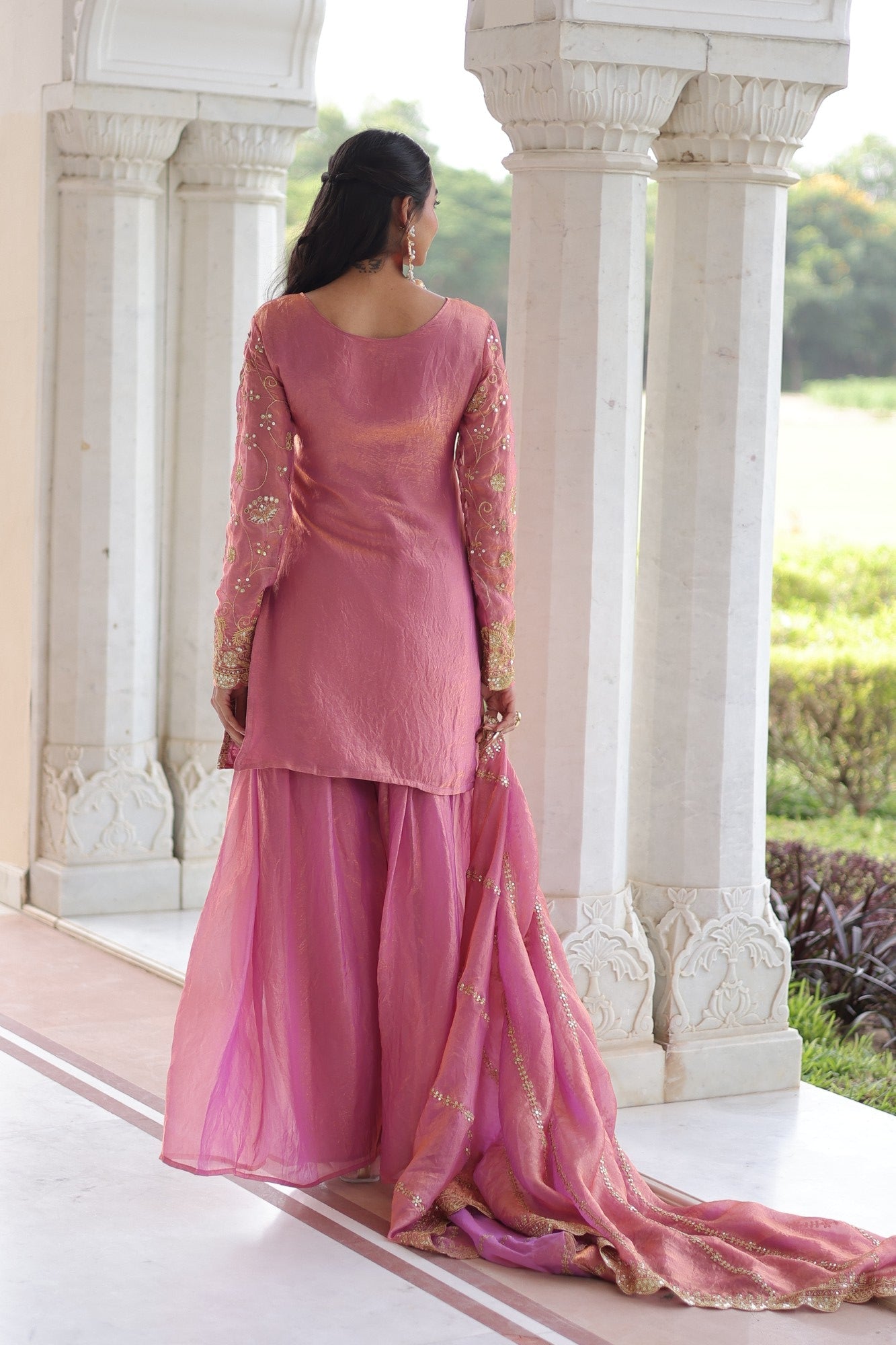 Lorenvalley Fashion Pink Fendy Satin with Rich Sequins Embroidered work Kurta Pant with Dupatta - Swadesiicart