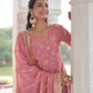Lorenvalley Fashion Pink Fendy Satin with Rich Sequins Embroidered work Kurta Pant with Dupatta - Swadesiicart