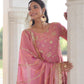 Lorenvalley Fashion Pink Fendy Satin with Rich Sequins Embroidered work Kurta Pant with Dupatta - Swadesiicart