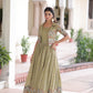 Lorenvalley Fashion Pista Vichitra Silk with Sequins, Zari & Thread Embroidered work Gown with Koti - Swadesiicart