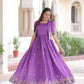 Lorenvalley Fashion Purple Vichitra Silk with Sequins, Zari & Thread Embroidered work Gown with Koti - Swadesiicart