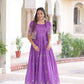 Lorenvalley Fashion Purple Vichitra Silk with Sequins, Zari & Thread Embroidered work Gown with Koti - Swadesiicart