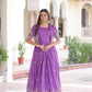 Lorenvalley Fashion Purple Vichitra Silk with Sequins, Zari & Thread Embroidered work Gown with Koti - Swadesiicart