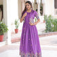 Lorenvalley Fashion Purple Vichitra Silk with Sequins, Zari & Thread Embroidered work Gown with Koti - Swadesiicart
