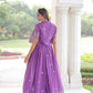 Lorenvalley Fashion Purple Vichitra Silk with Sequins, Zari & Thread Embroidered work Gown with Koti - Swadesiicart