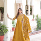 Lorenvalley Fashion Mustard Vichitra Silk with Rich Sequins & Zari Embroidered work Anarkali Gown with Dupatta - Swadesiicart