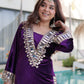 Lorenvalley Fashion Purple Velvet with Rich Zari Embroidered & Real Mirror work Kurta Palazzo with Dupatta - Swadesiicart